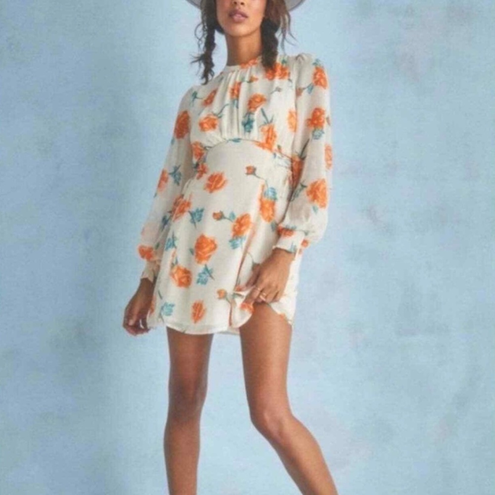 Free People Samantha Print Long Sleeve Lace-up Minidress (Size S) in Light Combo